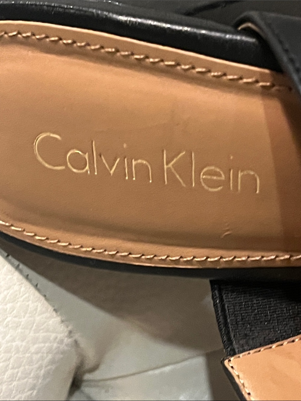 Calvin Klein Black Leather Open-Peep Block Heel Mules - Picture 2 of 14